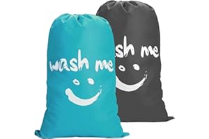 Jomdjmskes 2Pcs Bolsa Ropa Sucia Viaje, 61 × 92 cm Laundry Bag Grande, Bolsa de Lavandería Plegable, Bolsas de Ropa con Cordón, Saco Ropa Sucia para Cuarto de Lavado Cocina Dormitorio Hotel de Viaje