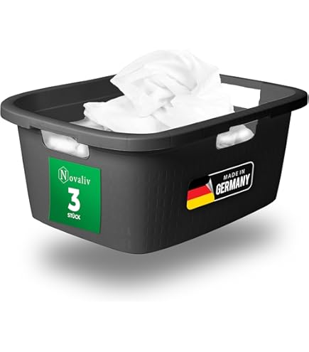 Novaliv 2 stuks rotan wasmand met 4 handgrepen 40L zwart, wasbox set wasemmer wasbak voor bad wasgoed vuilwas, wasmanden huishoudelijke accessoires wastonne verzamelaar