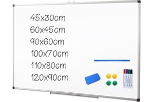 XIWODE Magnetic Dry Erase Board, Wall Mounted Whiteboard, 90 x 60cm, Lightweight White Board, Erase Board Silver Aluminium Framed with Lacquered Steel Surface
