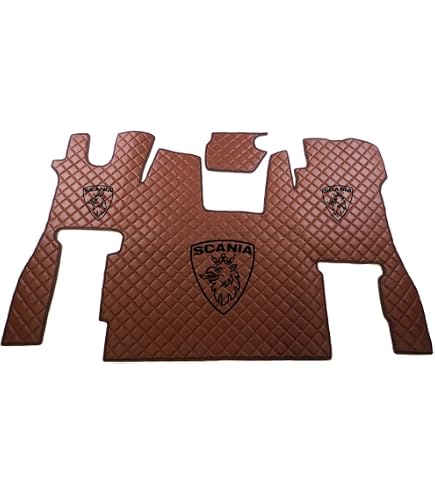 Tapis De Sol Cuir écologique Pour Scania R 2014-2016 – Conduite à Gauche – Rouge – Protection Anti-usure