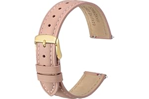 Anbeer Bracelet de montre en cuir véritable plat, fin et élégant, bracelet de remplacement à fermeture rapide pour femmes, plusieurs tailles possibles