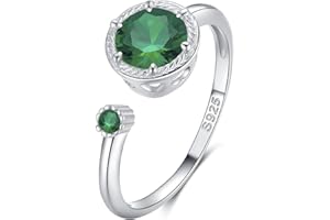 Qings Anillos Mujer Plata Ajustables Abierto Anillo Compromiso Solitario Anillo Piedra de Nacimiento Promesa Anillos de Aniversario para Mujer