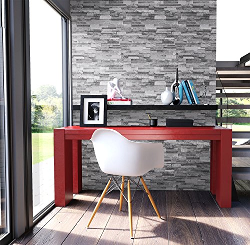 NEWROOM Steintapete Grau Vliestapete Deco Muster Stein schöne moderne und edle Design 3D Optik , inklusive Tapezier Ratgeber - 4
