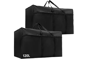 QWORK® 2 Pack 120L Large Moving and Storage Bags with Zippers，Waterproof Oxford Cloth Totes for Clothes, Bedding, and More，90 * 48 * 25cm