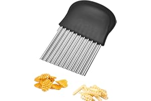 AQSQWQ Coupe Pomme de Terre, Couteau ondulé Coupe Frites, Couteau à Frites en Forme d'onde en Acier Inoxydable, Coupe-légumes, Couteau Dentelé pour légumes, Fruits, Salade, Couteau Ondulé, Noir