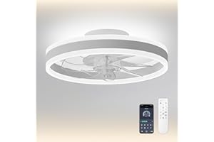 CHANFOK 16'' Ceiling Fans with Lights and Remote, Low Profile Ceiling Fan with Dimmable Light, 6-Speed Reversible Fan Blades, App Control (White)