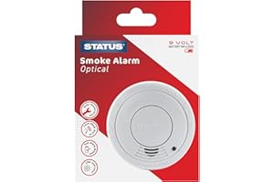 STATUS 9V Photoelectric Smoke Alarm, Battery Operated Fire Detector for Home Bedroom Kitchen Hallway, Includes 9V Battery, Easy Test Button, Low Battery Warning, (9VDCPESA5)