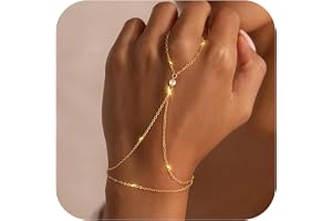 OuryTech Armband Dam Guld, Armband Guld och Smycken, 14K Förgyllt Handkedjearmband med Fingerring, Delikat Trend Guldsmycken