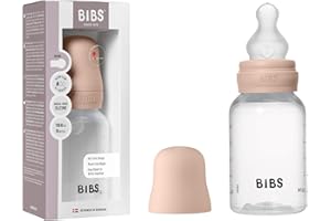 Biberon Baby BIBS 150 ml - Tettarella in silicone - Anti-coliche, senza BPA, tettarella tonda, flusso lento, leggero e facile da pulire, per neonati 0+ anni - Blush