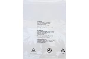 TEMAS STORE Temas 100x Self Seal Clear Cellophane Poly Bags with Suffocation Warning In Different Languages - Pack of 100, Multi-Purpose Use Transparent Bags with Peelable Stick Strip (Size - 15 x 19 Inches)