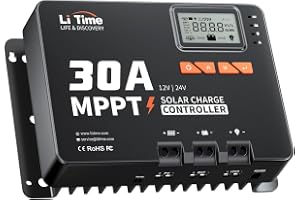 LiTime 30 A MPPT 12 V/24 V bil DC ingång solladdningsregulator med Bluetooth-adapter, parametrar justerbar LCD-skärm, LED-ind