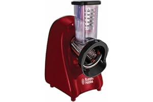 Russell Hobbs Picadora Slice & Go - 3 Accesorios: Cortar en Rodajas, Tiras Gruesas y Rallar, Discos de Corte de Acero Inoxidable, Espacio Para Guardar los Accesorios, Fácil Limpieza, Rojo - 22280-56