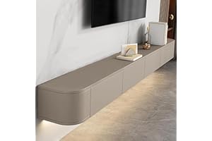 Coubird Floating TV Cabinet Wall Mounted Wooden TV shelf with Flip-Down Doors & Drawers Modern Entertainment Storage Floating TV Unit for Living Room, Bedroom, Office (Khaki, 180cm/70.8in)