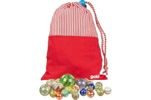 goki 63924 Murmelbeutel mit 50 bunten Glasmurmeln im Baumwollbeutel – inkl. Spielanleitung, ideal auch als Strandspielzeug