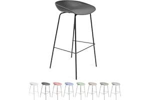 THE SECRET HOME - Taburete Alto de Polipropileno y Metal - Alto. 84 cm x Largo. 44 cm - Asiento Extra para el Hogar - Ideal para Cocina, Salon - Color Negro