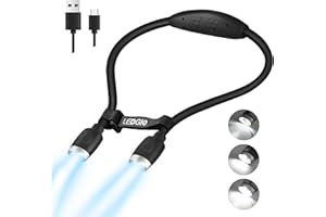 LEDGLE Updated Rechargeable LED Book Light, Hands Free Neck Light, Best for Bed Reading or Read in Car, Flexible Arm, 4 Super Bright LED Bulbs, 6 Level Light Control