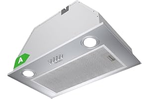 Hermitlux Hotte Aspirante Encastrable 52 cm, 750 m³/h Silencieuse 68 dB, Classe A, 3 Vitesses, Évacuation/Recyclage, LED, Inox