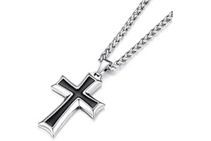 HZMAN Mens Stainless Steel Cross Pendant Necklace Flower Basket Chain