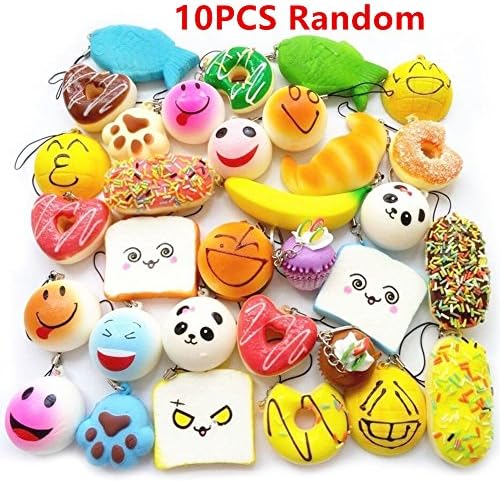 10Pcs Squishy Randomly Style Toy ,Cooliya Simulation Bread Cake Doughnut Soft Toy For Phone Pendant Key Bag Chain Fridge Magnet