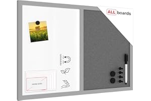 ‎ALLBOARDS ALLboards Kombitafel 2 in 1 Magnettafel & Grau Kork-Pinnwand 60x40cm, Holzrahmen Grau Lackiert, Whiteboard Korktafel Kombitafel