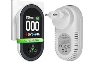 MOES Detector de Monóxido de Carbono con Enchufe - Detector de CO 3 en 1 con Sensor de Temperatura & Humedad - Alarma Sonora para GLP, Propano, Metano, Etano y CO - para Casa y Autocaravana​