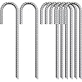 Tent Pegs Metal Heavy Duty: 8 Pack 12-Inch Steel Ground Pegs - Strong Galvanised J-Shape Rebar Stakes for Outdoor Camping/Garden/Swing/Gazebo/Football Goal-Net