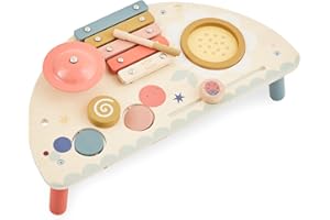 Just Bee Kids Wooden Music Table | Boys & Girls 12+ Months | Plastic-Free Musical Set | Xylophone, Cymbal, Drum & More | Soft Pastel Colours | Smooth Edges | Toddlers Children Kids