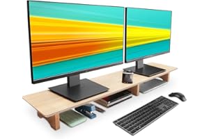 Aothia Soporte para Monitor Grande, Estante de Madera para Escritorio con Patas de Corcho ecológico para computadora portátil/computadora/TV/PC/impresoras para Accesorios de Oficina