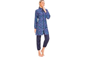 CaptainSwim Women Modest Muslim Swimsuit Full Coverage Swimwear Islamic Hijab Ladies Beachwear Swimming Burkini Swim Suit (Dark Blue, 2XL)