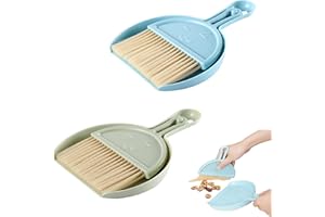 WOOXDYUK Efektywny zestaw 2 szufli i miotły do czystego otoczenia – mini szufelka i zestaw szczotek – czyszczenie stołów komputerowych, klawiatur, sof