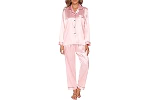 GAESHOW Conjunto de Pijama de Seda de Satén para Mujer, Conjunto de Manga Larga con Botones, Ropa de Dormir, Ropa de Descanso, Conjuntos de Dos Piezas, S-XXL