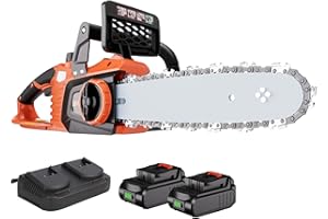 AIVOLT 40V Electric Chainsaw, 12 Inch (30cm) Bar Length Cordless Chainsaw with Oiler System for Wood Cutting Tree Pruning Branches Trimming, Auto-Tension and Anti-Vibration (2Pcs Batteries)