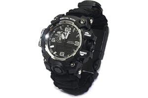 YzoTek 6 in 1 Outdoor Survival Bracelet Watch, Emergency Sports Waterproof Wristband First Aid Tools with Paracord, Compass, Thermometer, Whistle, Fire Starter for Camping & Adventure