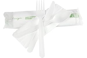 ECORIGIN 300 Sets de cubiertos fabricados en Pla biodegradables y compostables.El set incluye tenedor, cuchillo, cucharay servilleta. Bolsa contenedora biodegradable y compostable para mayor higiene.