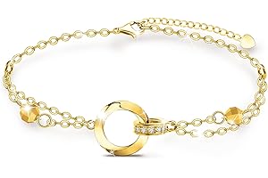 Beutirer Armband Damen mit Vergoldet 18K, Doppelt Kette armbänder mit Kugeln und 5A Zirkonia, 15 cm+ 4 cm Verstellbares Armbänder Silber Gold Muttertag Schmuck Valentinstag Geschenke für Frauen