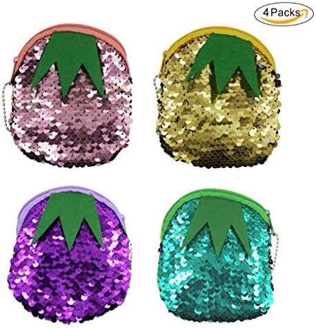Hoosty Cute Pineapple Sequin Coin Purse Change Cash Bag Zipper Small Purse Wallet Handbag Charms for Women Girl,Pack of 4