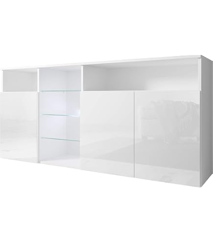 Mobile TV Lucido Con LED 160x35x60 Cm | 3 Scomparti, 2 Ante, 2 Cassetti, Controllo App, Per TV Fino A 70 Pollici - 2