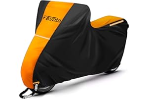 Favoto Motorbike Cover Waterproof Motorcycle Cover 96.5 inches All Season Universal Sun Outdoor Protection Durable Night Reflective Strip with Lock-Holes Windproof Buckles 245 x 105 x 125 cm