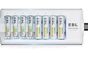 EBL Batteries with Charger, 808 AA AAA Battery Charger with 2800mAh AA Rechargeable Batteries (4 Pack) and 1100mAh AAA Rechargeable Batteries (4 Pack)