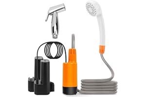 WODHMIEY Portable Outdoor Shower Compact Handheld Camping Shower with USB Rechargeable, 2 Waterflow Settings, Rotating Valve, Blue Indicator Light, 1.8m Hose Length, 80 Minutes Working Time