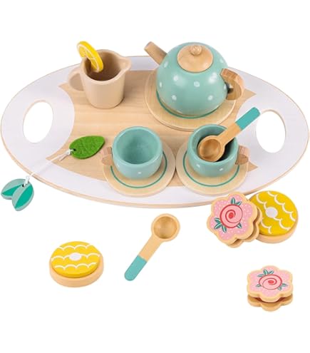 Toddler Tea Set Wooden Lemonade Stand Playset Pretend Tea Party