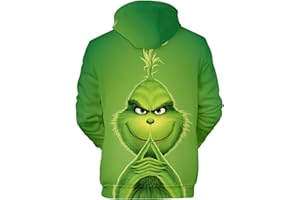 QWUVEDS Felpa con cappuccio natalizio da uomo e da donna, divertente e creativo, 3D, per ragazzi e ragazze, a maniche lunghe, con coulisse, felpa Grinch