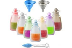 PandaEar Återanvändbara Silikon Barnmatpåsar, 7-pack Squeeze Påsar för Småbarn, BPA-fria Silikon Påfyllbara Barnmatförvaring, 160ml