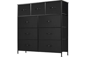 ‎DUMOS DUMOS Kommode mit Schubladen - Kommoden & Sideboards für Schlafzimmer Geeignet, Komodenschrank mit 9 Schubladen, Stoffkommode mit Stabilem Stahlrahmen, Ideal für Schlafzimmer, Wohnzimmer (Schwarz)
