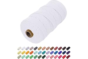Uiopa Corde Macramé 2mm x 200m, Fil Macramé Coton Corde Coton Naturelle, Ficelle Cordon Macramé Cordelette 2mm pour Tenture Murale, Porte Plante Mural, Rideau, Décoration Bohème (Blanc)