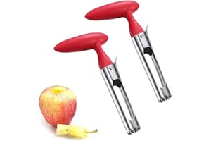 STOUCLA Vide-pomme, extracteur de vide-pomme ou de poire en acier inoxydable, outil d'extraction de noyau pour la maison et la cuisine avec poignée d'angle de lame dentelée tranchante, paquet de 2 (rouge)
