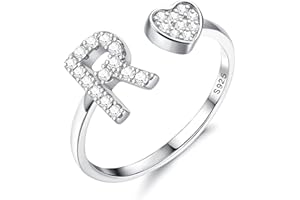 Diamday Plata de Ley S925 Ajustables Iniciales Anillos Mujeres Niñas Corazón Apilables Alfabeto Anillos Personalizado Capital Letra Anillo Inicial Joyería Regalos para Cumpleaños Navidad San Valentín