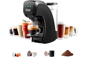 CAPXSNOB Warriors1 4 en 1 Cafetière à Capsules pour Nespresso, Dolce Gusto, Lavazza Espresso Point et Café Moulu, 20bars, Intensité d'infusion Réglable, Machine à Café pour Maison et Bureau, Noir Métallisé