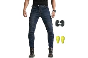 GEBIN Hombres Pantalones De Motociclismo Para Pantalones De Carreras De Motocross, Jeans De Moto, Motorcycle Biker Pants, 4 X Equipo De Protección (Blue,M/30=Waist 33.5")