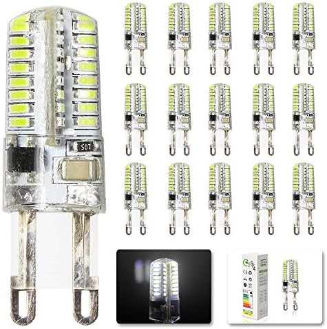 Mengjay® Pack of 15 LED bulbs, G9, 3 W, LED bulbs, 64 x 3014 SMD LEDs, cool white, HI-power, energy-saving bulbs, AC 200-240 V (15.9 x 49 mm)